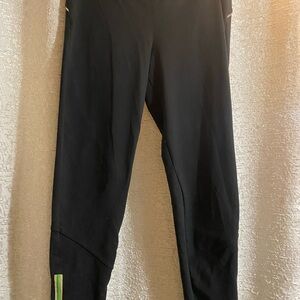 Blue Athletic Leggings with Green Stripe